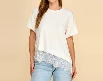 Asymmetrical Lace Trim Top - Brazos Avenue Market 