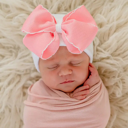 ILYBEAN Scalloped Pink Bow Hospital Hat
