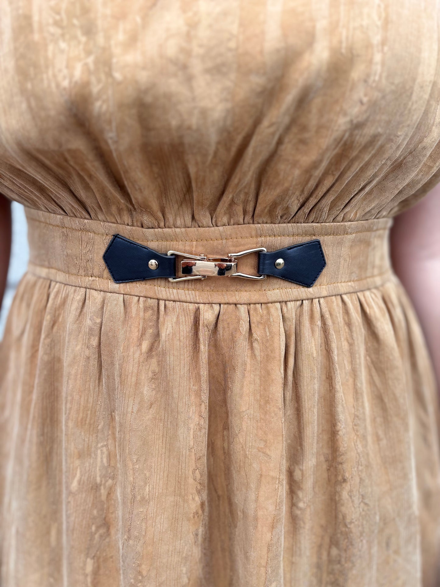 Camel Cap Sleeve Midi Dress
