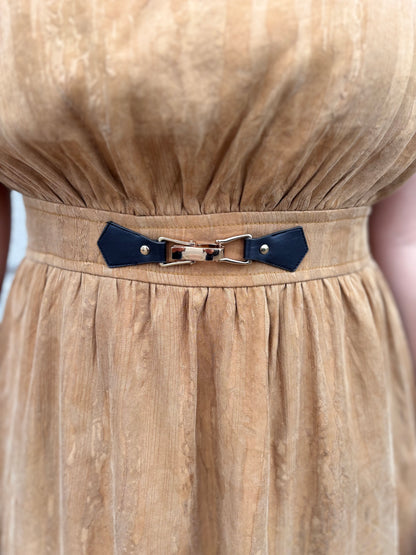 Camel Cap Sleeve Midi Dress