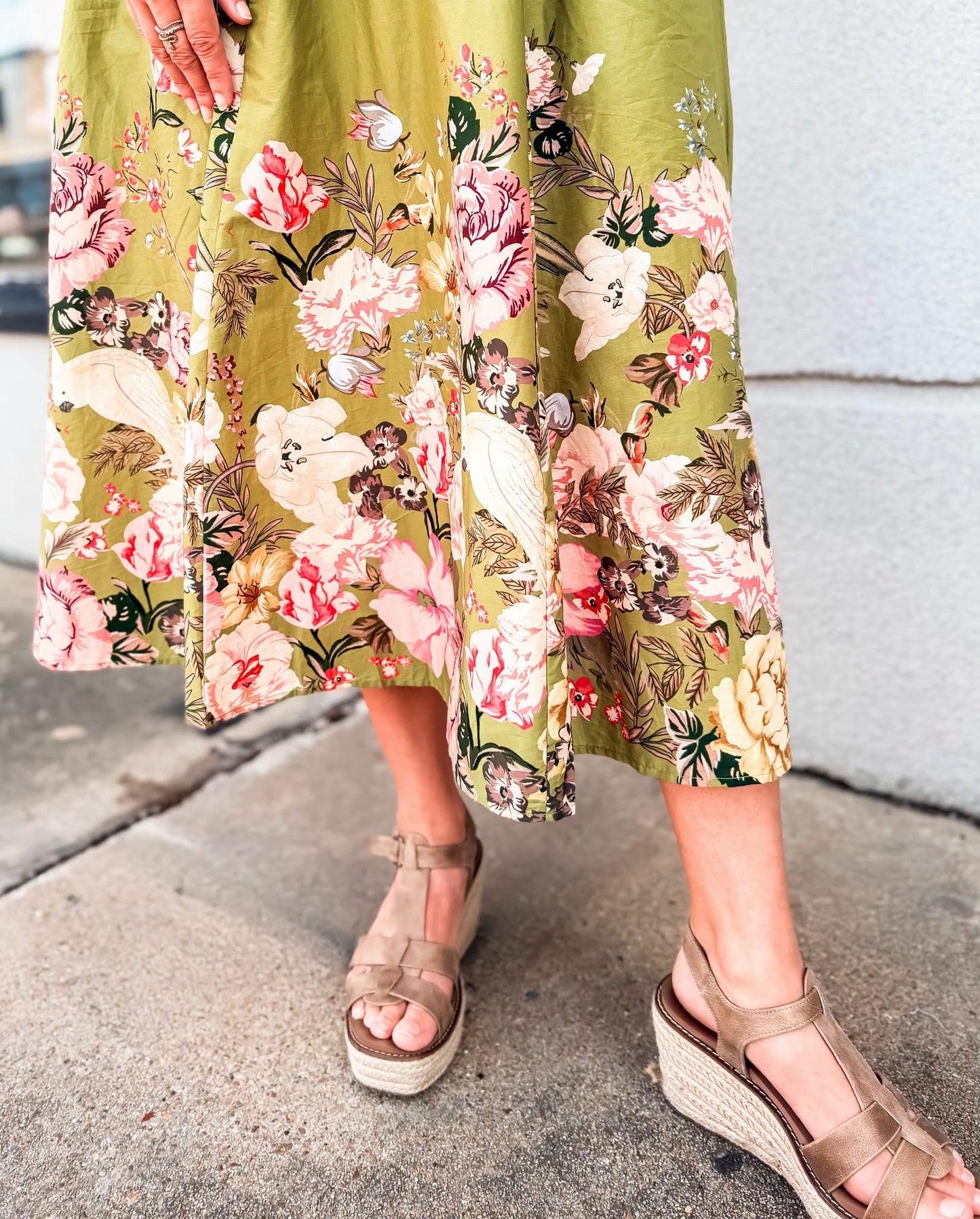 Olive Maxi Dress With Floral Detail