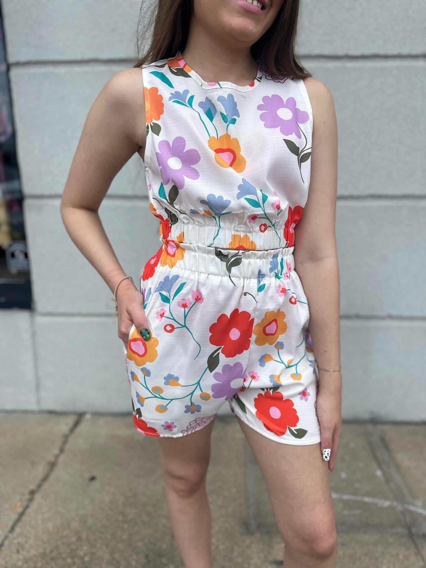 Floral Print Tank Top And Shorts Set