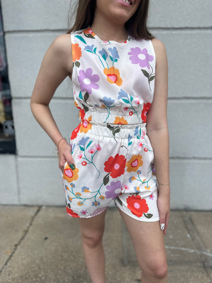 Floral Print Tank Top And Shorts Set