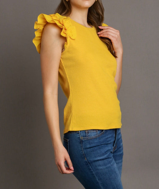 Ribbed Knit Top With Ruffle Sleeves - Brazos Avenue Market 