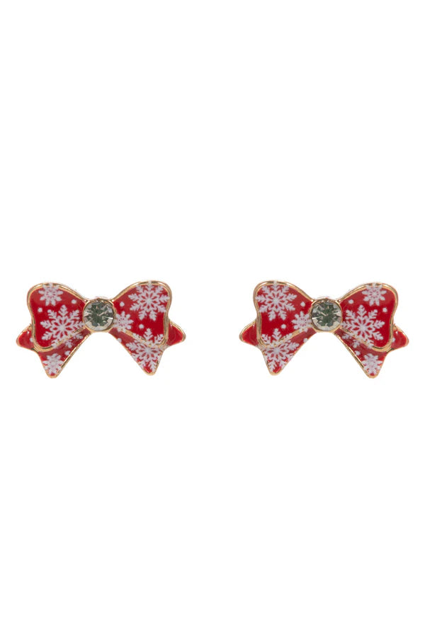 Red and White Snowflake Bow Stud Earring - Brazos Avenue Market 