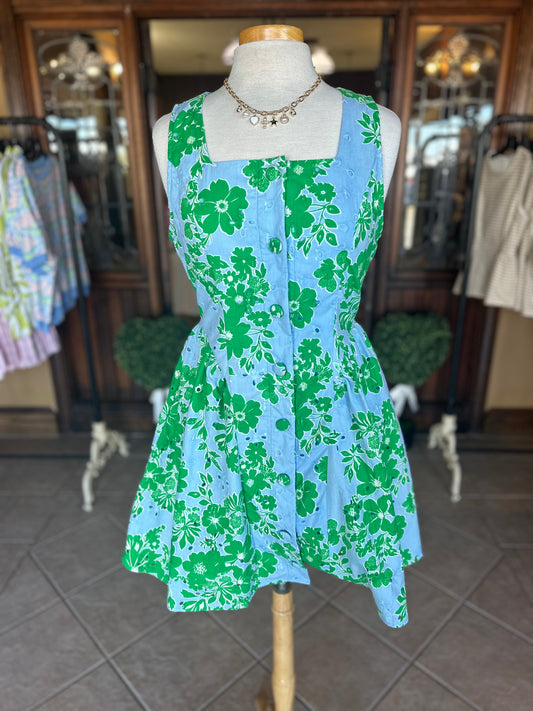 Blue Floral Mini Dress - Brazos Avenue Market 