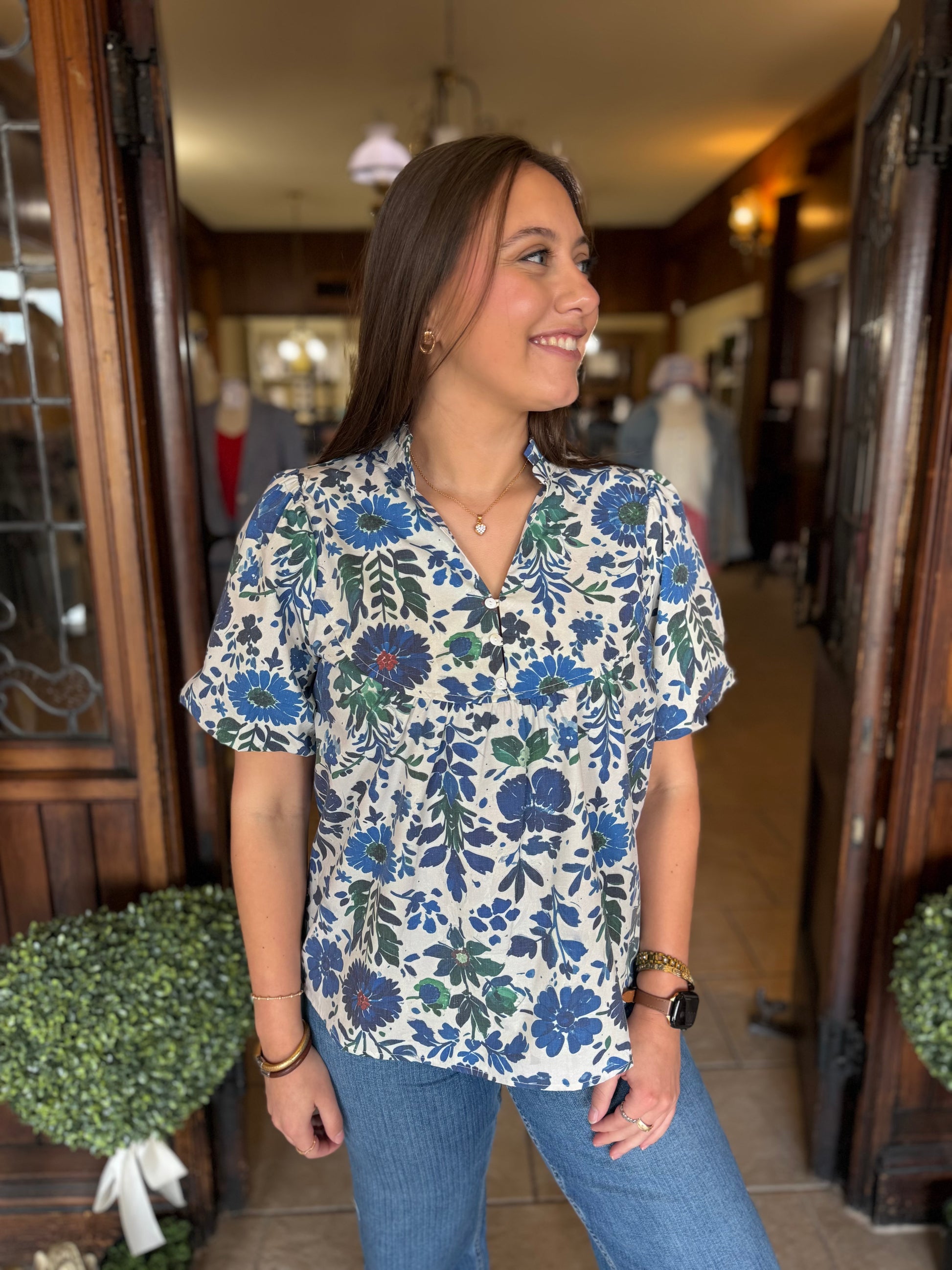 Fringe Detailed Floral Print Top - Brazos Avenue Market 