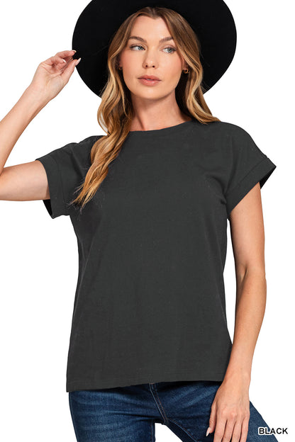 Cotton Folded Sleeve T-Shirt - Brazos Avenue Market 