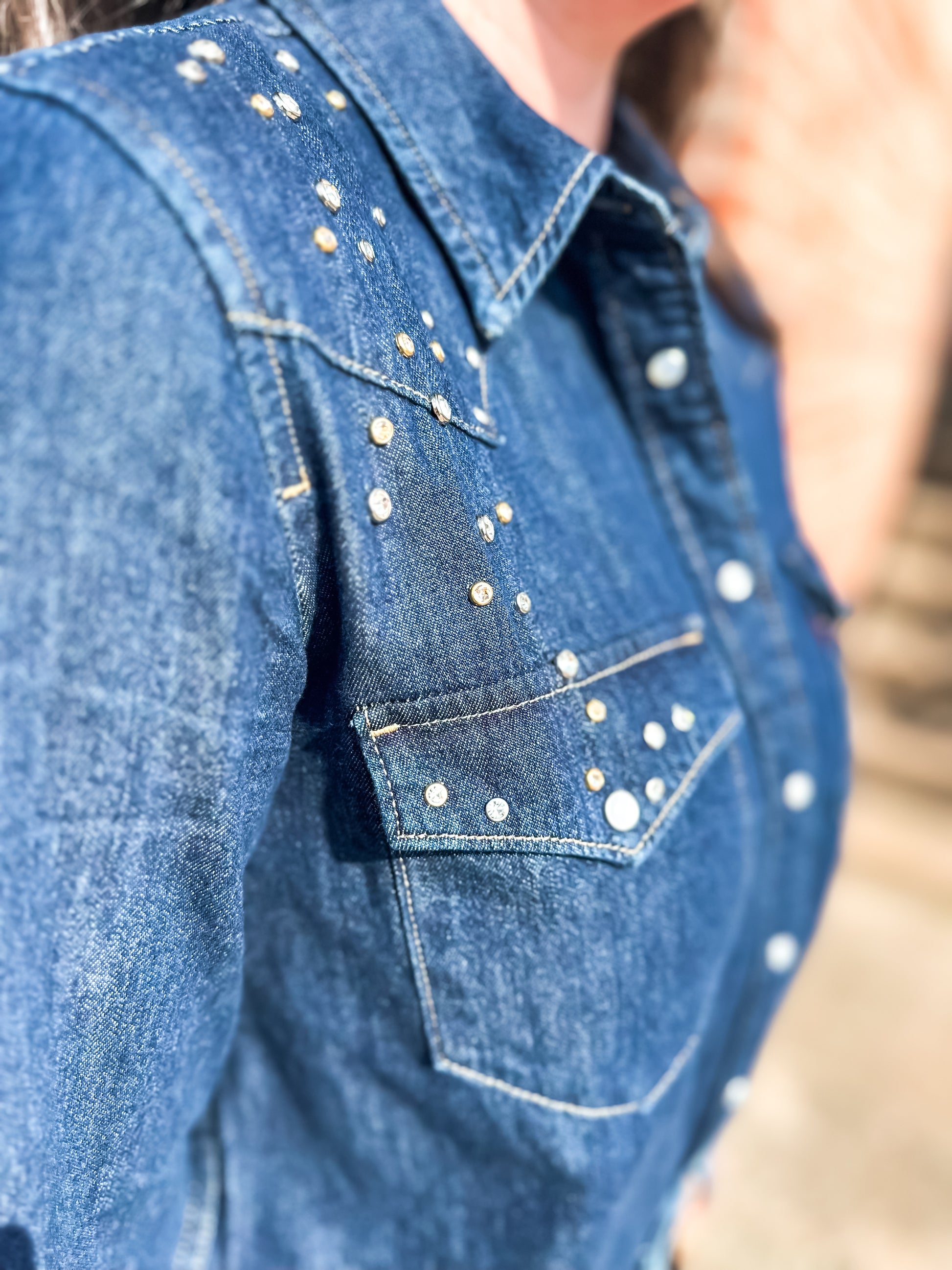 Denim Chambray Shirt With Stones - Brazos Avenue Market 