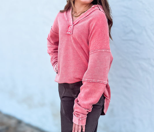 Textured Thermal Washed Pullover - Brazos Avenue Market 