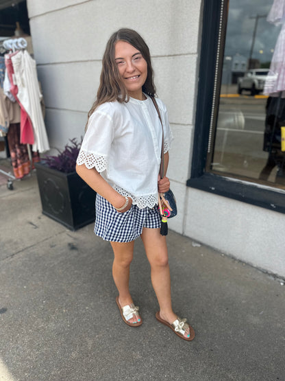 White Cropped Top With Eyelet Detail - Brazos Avenue Market 