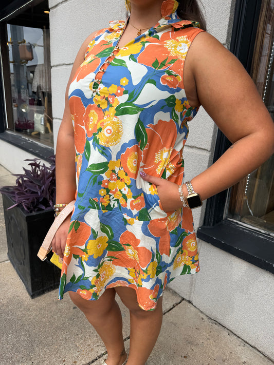 Sleeveless Botanical Print Mini Dress - Brazos Avenue Market 