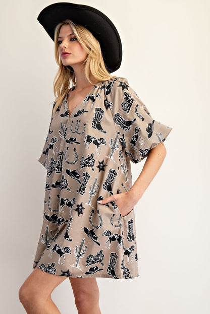 Western Notched Neck Mini Dress - Brazos Avenue Market 