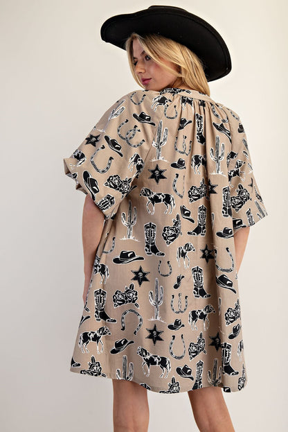 Western Notched Neck Mini Dress - Brazos Avenue Market 