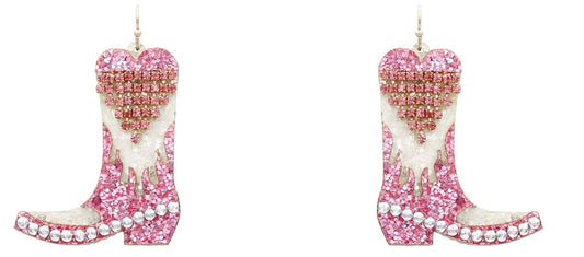 Glitter with Rhinestone Tassel Cowboy Boot 2.5" Earring - Brazos Avenue Market 