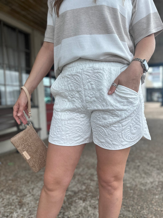 White Quilted Shorts - Brazos Avenue Market 