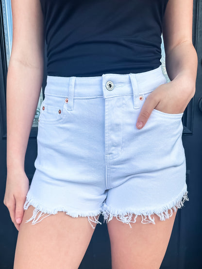 Mica Denim Super High Vintage Shorts With Raw Hem - Brazos Avenue Market 