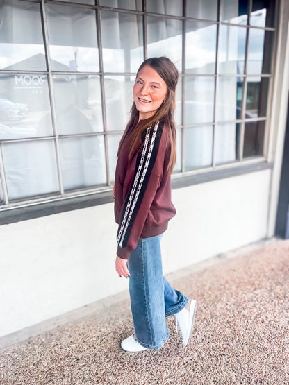 Jacket with Contrast Striped Sleeves - Brazos Avenue Market 