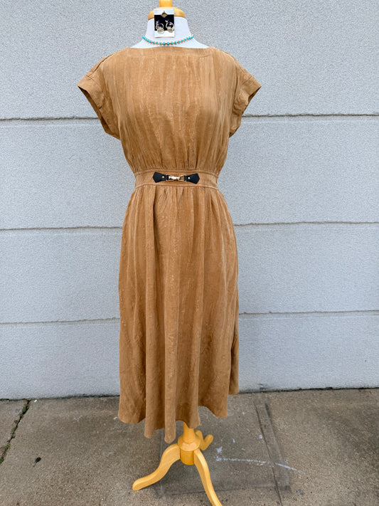 Camel Cap Sleeve Midi Dress