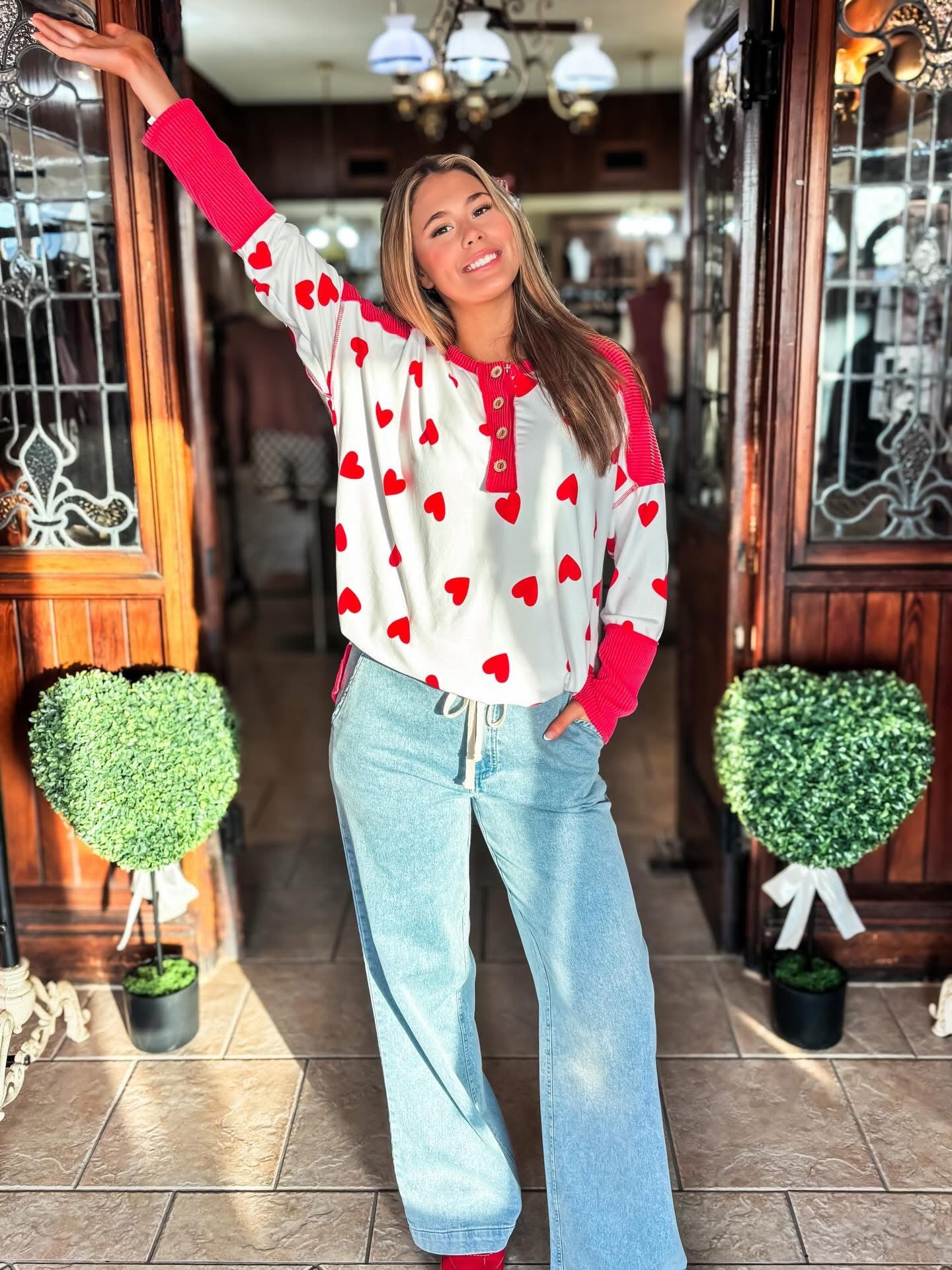Heart Print Long Sleeve Top