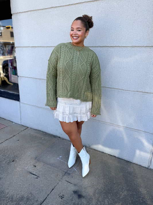 Oversized Cable Knit Drop Shoulder Sweater