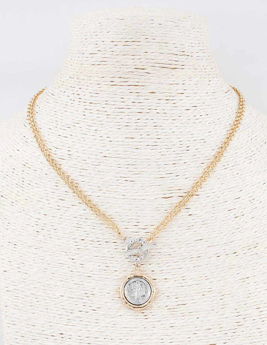 Gold Chain with Toggle and Silver and Gold Coin Charm Necklace 17" - Brazos Avenue Market 