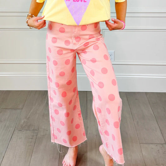 Big Polka Dot Stretchy Blush Denim - Brazos Avenue Market 