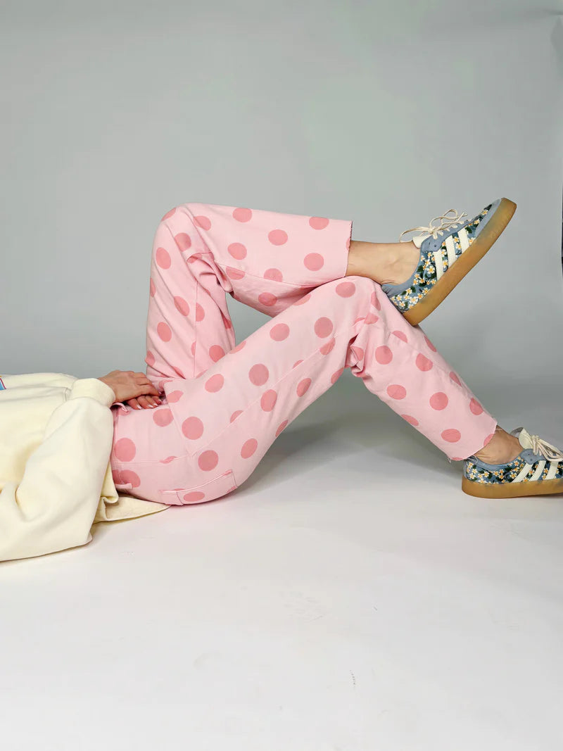 Big Polka Dot Stretchy Blush Denim - Brazos Avenue Market 