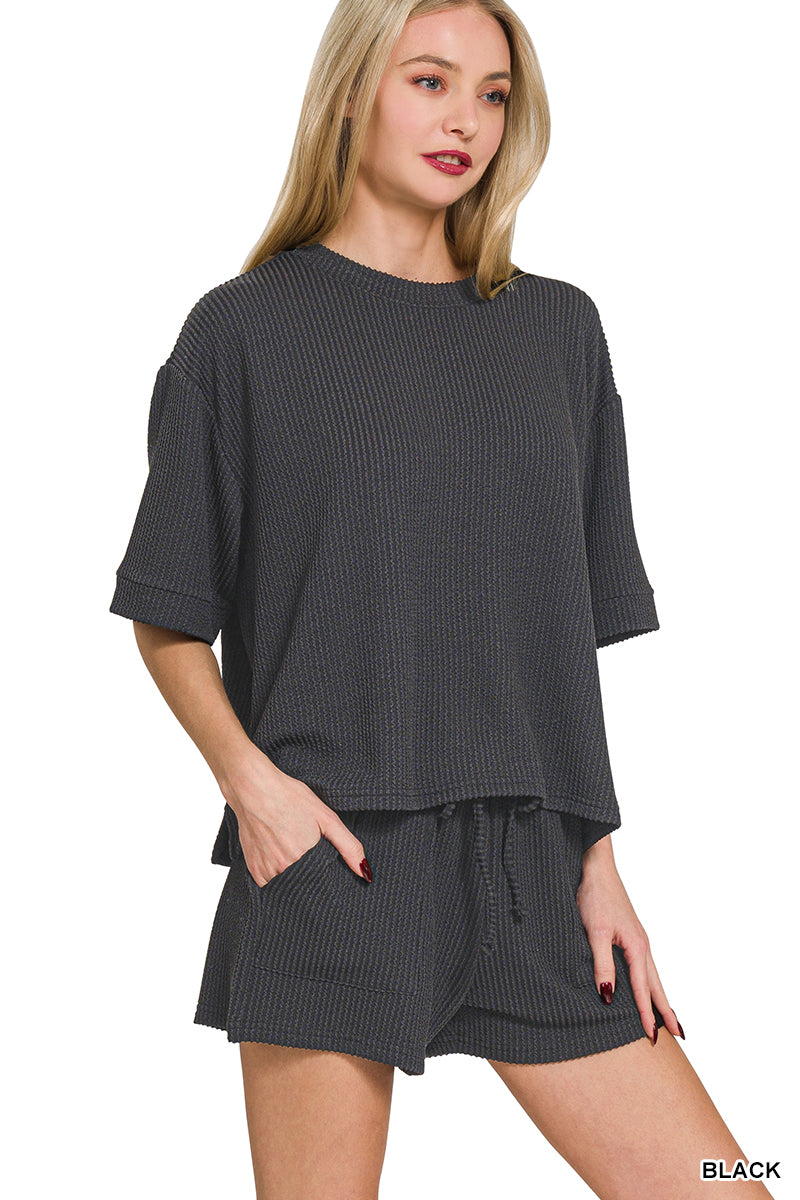 Raised Rib Short Sleeve & Shorts Set - Brazos Avenue Market 