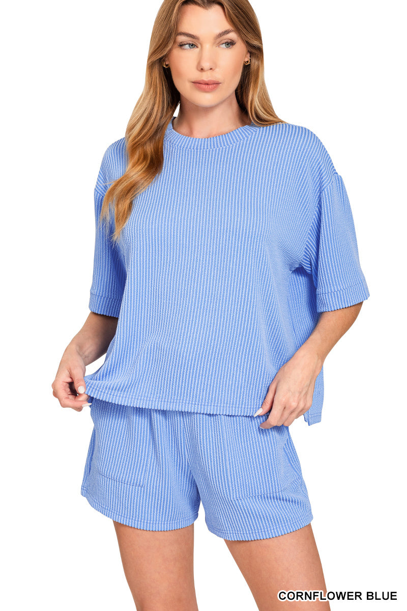 Raised Rib Short Sleeve & Shorts Set - Brazos Avenue Market 