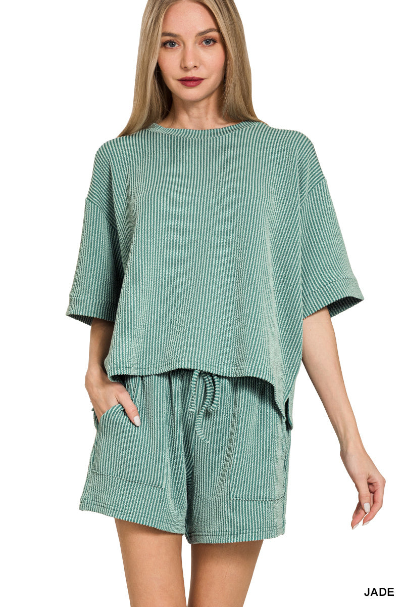 Raised Rib Short Sleeve & Shorts Set - Brazos Avenue Market 