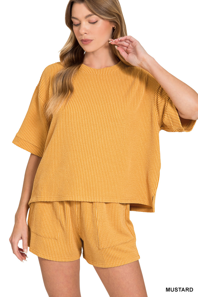 Raised Rib Short Sleeve & Shorts Set - Brazos Avenue Market 