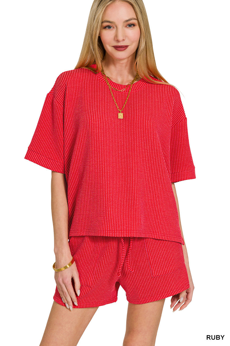 Raised Rib Short Sleeve & Shorts Set - Brazos Avenue Market 