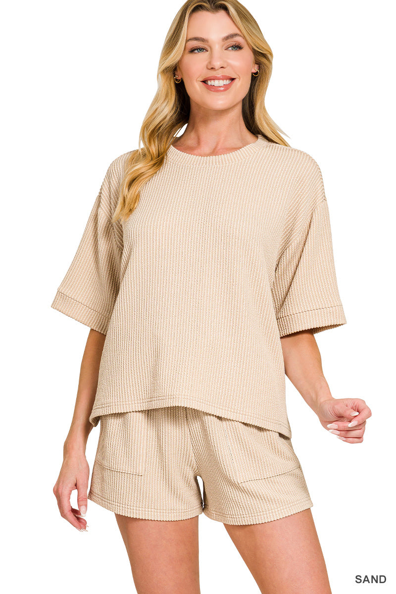 Raised Rib Short Sleeve & Shorts Set - Brazos Avenue Market 