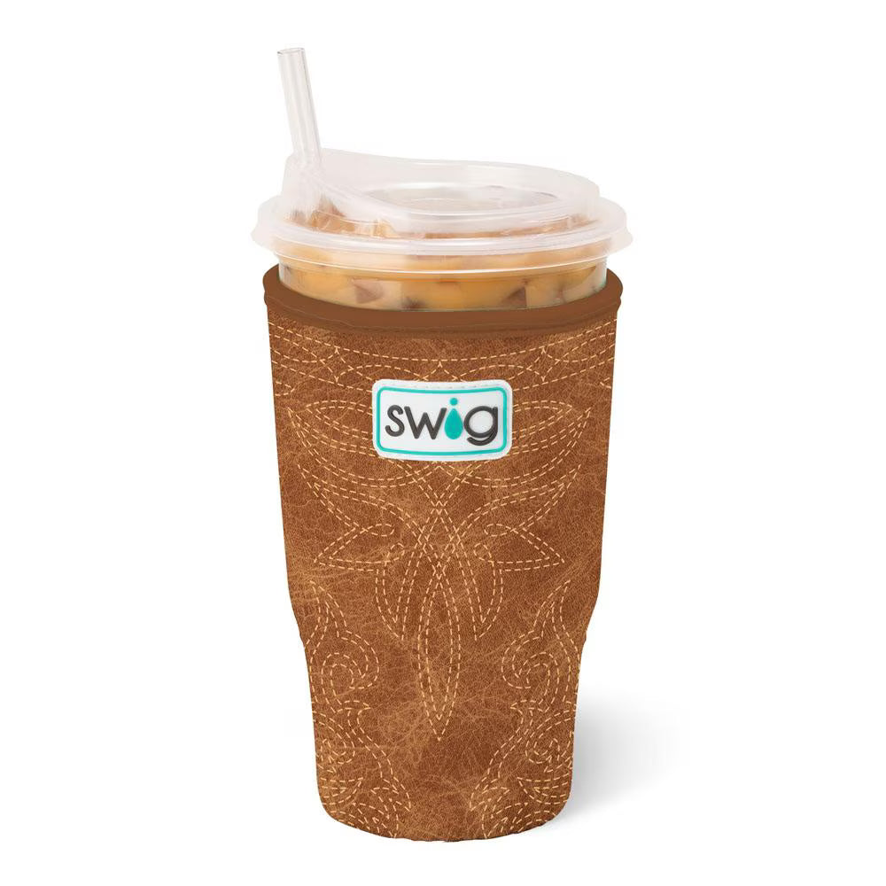 Saddle Stitch Cognac Iced Cup Coolie - Brazos Avenue Market 