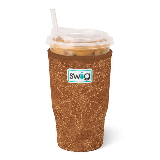 Saddle Stitch Cognac Iced Cup Coolie - Brazos Avenue Market 