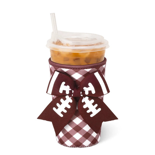 Medium Iced Cup Coolie Maroon Gingham