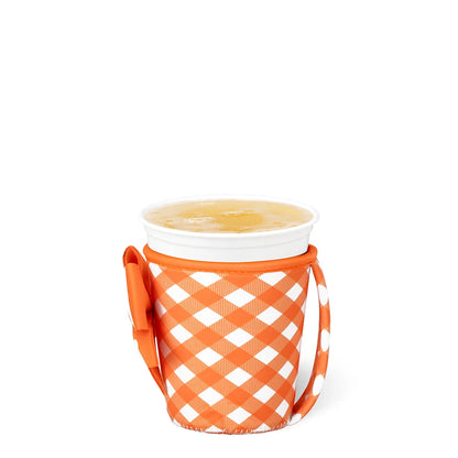 Small Iced Cup Coolie Orange Gingham