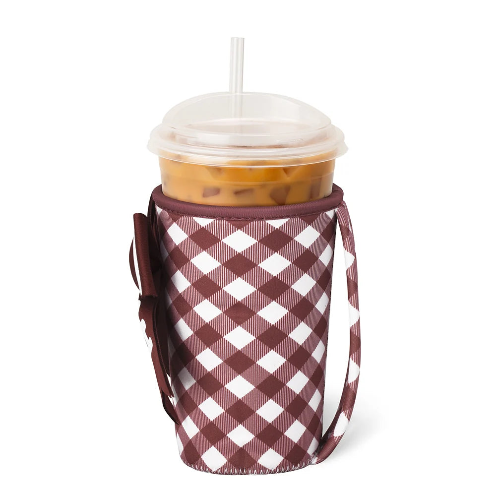 Medium Iced Cup Coolie Maroon Gingham