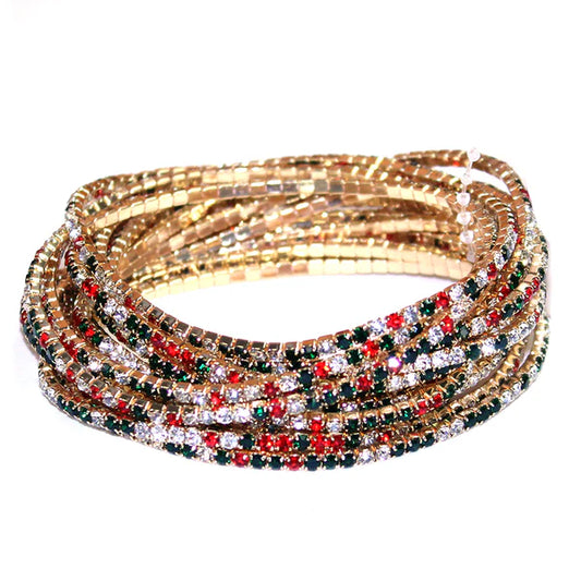 Multi Strand Christmas Color Crystal Stretch Bracelets - Brazos Avenue Market 