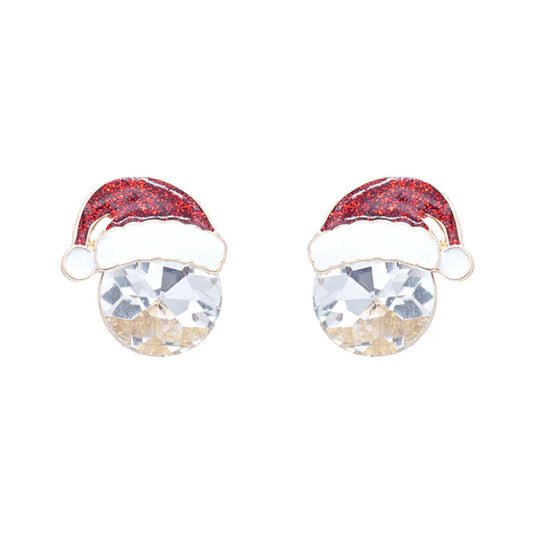 Christmas Clear Stone with Red Santa Hat Stud Earring - Brazos Avenue Market 