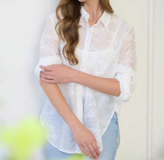 Ivory Embroidered Button Down - Brazos Avenue Market 