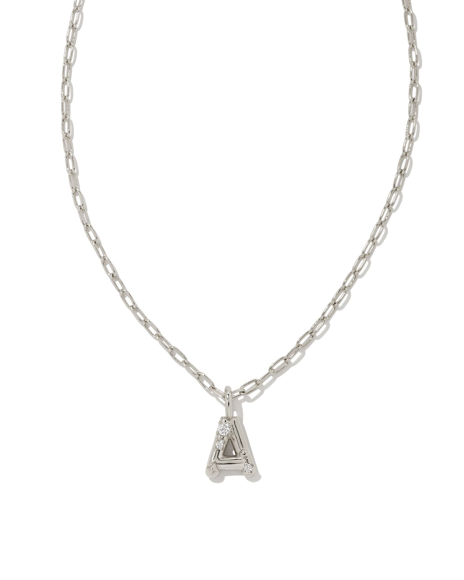 Crystal Letter Silver Short Pendant Necklace in White Crystal - Brazos Avenue Market 