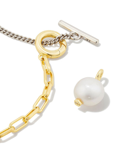 LEIGHTON PEARL CHAIN NECKLACE GOLD, SILVER WHITE PEARL