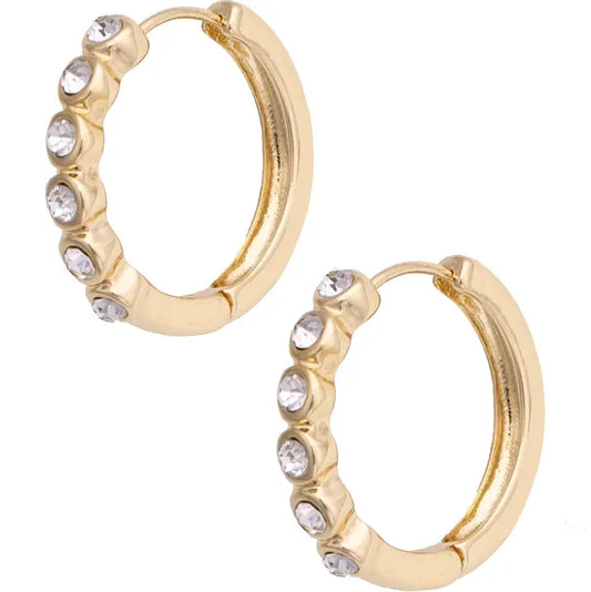 Frankie Pave Hinged Hoop Earrings in Shiny Gold - Brazos Avenue Market 