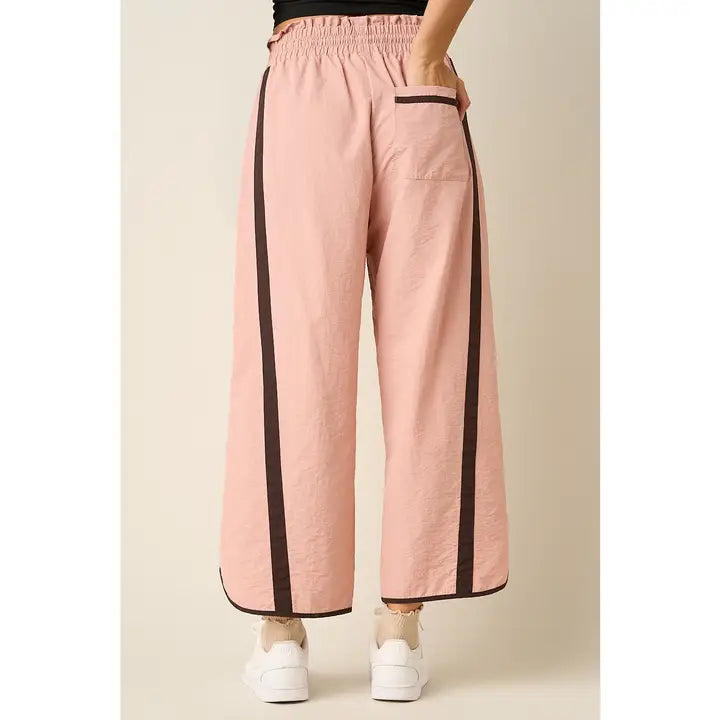 Sporty Stripe Nylon Pull On Barrel Leg Pants