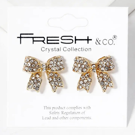 Rhinestone Bow Shape Post Earrings - Brazos Avenue Market 