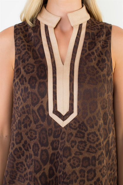 Sleeveless Leopard Print Suede Dress - Brazos Avenue Market 