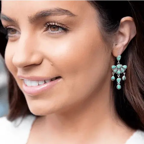 Durango Blue Turquoise Sterling Silver Post Drop Earrings - Brazos Avenue Market 