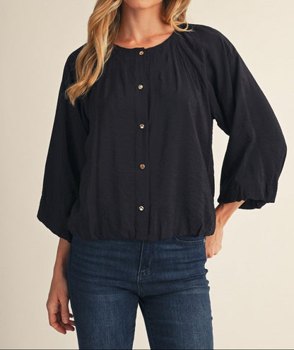 Button Down Solid Crinkle Top